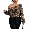 image:imageFloerns Womens Plus Size Cheetah Long Sleeve Blouses Off The Shoulder Date Night Going Out TopsBrown
