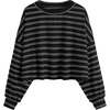 image:imageFloerns Womens Plus Size Long Sleeve Striped Oversize Pullovers Crop Top TeeBlack