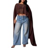 image:imageFloerns Womens Plus Size Polka Dots Cape Blouses Sheer Asymmetrical TopsBrown