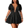 image:imageFloerns Womens Plus Size Polka Dots Deep V Neck Going Out Mini DressBlack