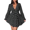 image:imageFloerns Womens Plus Size Polka Dots Dress Deep V Neck Lantern Sleeve A Line Mini DressesBlack Polka Dots