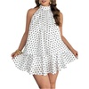 image:imageFloerns Womens Plus Size Polka Dots Halter Drop Waist Elegant Mini DressBlack and White