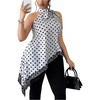 image:imageFloerns Womens Plus Size Polka Dots Halter Tops Lace Trim Sleeveless Asymmetrical Elegant TopWhite