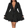 image:imageFloerns Womens Plus Size Polka Dots Long Sleeve Deep V Neck Mini DressBlack