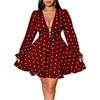image:imageFloerns Womens Plus Size Polka Dots Long Sleeve Deep V Neck Mini DressBurgundy