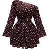image:imageFloerns Womens Plus Size Polka Dots Mesh Mini Dress Ruched Off The Shoulder Long Sleeve Party DressesBrown