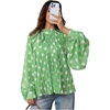 image:imageFloerns Womens Polka Dots Bishop Sleeve Shirts Tie Neck Mesh Blouse TopsLight Green