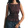 image:imageFloerns Womens Polka Dots Boat Neck Top Sleeveless Smocked Peplum Tank TopCoffee Brown