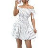 image:imageFloerns Womens Polka Dots Bubble Dress Off The Shoulder Tie Side Going Out Mini DressesWhite