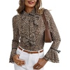 image:imageFloerns Womens Polka Dots Button Down Ruffle Blouse Bell Sleeve Elegant Collared ShirtLeopard