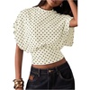 image:imageFloerns Womens Polka Dots Crew Neck Cinched Waist Dolman Sleeve Crop TopsApricot