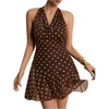 image:imageFloerns Womens Polka Dots Draped Halter Dress Tie Backless Party Going Out Mini Dress with ShortsBrown