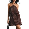image:imageFloerns Womens Polka Dots Halter Mini Dress Backless Layered Ruffle Tea Party Going Out DressesBrown