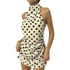image:imageFloerns Womens Polka Dots Halter Mini Dress Ruched Open Back DressesBlack and White