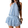 image:imageFloerns Womens Polka Dots Halter Mini Dress Tie Backless Layered Ruffle Tea Party Going Out DressesBlue