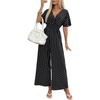 image:imageFloerns Womens Polka Dots Jumpsuit Short Sleeve Smocked Wide Leg RompersBlack and White