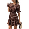 image:imageFloerns Womens Polka Dots Mini Dress Elegant Tie Neck Short Sleeve Ruffle Hem Date Night DressesBrown