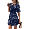image:imageFloerns Womens Polka Dots Mini Dress Elegant Tie Neck Short Sleeve Ruffle Hem Date Night DressesDark Blue