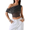 image:imageFloerns Womens Polka Dots Off The Shoulder Tops Sleeveless Mesh Going Out T ShirtsBlack and White
