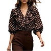 image:imageFloerns Womens Polka Dots Ruffle Button Down Shirts Dressy Casual 34 Sleeve Work Blouses Office ClothesBrown