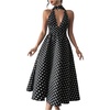 image:imageFloerns Womens Polka Dots Vintage Halter Dress Sleeveless Open Back Party A Line Midi DressesBlack and White