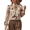 image:imageFloerns Womens Printed Bow Tied Neck Lantern Long Sleeve Workwear Shirts BlouseApricot Flower