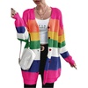 image:imageFloerns Womens Rainbow Striped Print Button Front Long Sleeve Cardigan SweaterPink Multi
