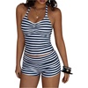 image:imageFloerns Womens Striped Bikini Sets Halter Top and Fold Over Shorts Two Piece Bathing SuitDark Blue