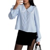 image:imageFloerns Womens Striped Button Down Blouse Long Sleeve Loose Fit Preppy ShirtBlue and White