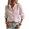 image:imageFloerns Womens Striped Button Down Long Sleeve Shirts Ruffle Trim Work Dressy Casual Blouse TopsDusty Pink