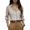 image:imageFloerns Womens Striped Button Down Shirts Long Sleeve Collared Business Casual Work BlousesBrown