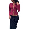 image:imageFloerns Womens Striped Button Up Shirts Long Sleeve Collared Dressy Casual Blouse TopRed
