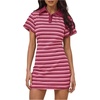 image:imageFloerns Womens Striped Collar Neck T Shirt Dress Short Sleeve Summer Vacation Mini Dress