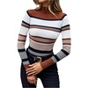 image:imageFloerns Womens Striped Fall Sweaters Color Block Mock Neck Long Sleeve Knit Old Money Pullover JumperBrown