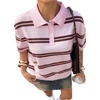 image:imageFloerns Womens Striped Golf Shirts Short Sleeve Collared Going Out Preppy Knit TopsPink