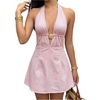 image:imageFloerns Womens Striped Halter Dress Tie Backless A Line Summer Mini DressPink