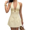 image:imageFloerns Womens Striped Halter Dress Tie Backless A Line Summer Mini DressYellow