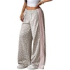 image:imageFloerns Womens Striped Leopard Print Wide Straight Leg Trousers PantsGrey and Pink