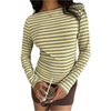 image:imageFloerns Womens Striped Long Sleeve Boat Neck Slim Fit Y2k T ShirtsYellow