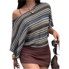 image:imageFloerns Womens Striped Off The Shoulder Tops Short Sleeve Beach Vacation Going Out TopDark Blue