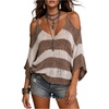 image:imageFloerns Womens Striped Sweater Cold Shoulder V Neck Knit Pullover TopBrown and Beige