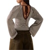 image:imageFloerns Womens Striped T Shirts Bell Sleeve Tie Back Fall Going Out TopBrown and White