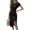image:imageFloerns Womens Striped Twist Front Dolman Sleeve Split Midi DressesBlack Striped