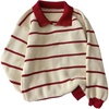 image:imageFloerns Womens Striped Vintage Preppy Oversized Collared Knit SweatersRed and White