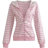 image:imageFloerns Womens Striped Zip Up Hoodie Lace Trim Y2k Lightweight JacketPink