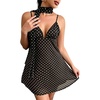 image:imageFloerns Womens Summer Mini Dress Polka Dots Spaghetti Strap V Neck Date Night Cami Dresses with ScarfBlack