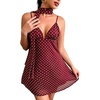 image:imageFloerns Womens Summer Mini Dress Polka Dots Spaghetti Strap V Neck Date Night Cami Dresses with ScarfBurgundy