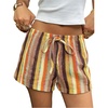image:imageFloerns Womens Summer Striped Mini Shorts Drawstring Waist Vacation ShortsYellow Brown Striped