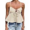 image:imageFloerns Womens Summer Striped Sleeveless Camisole Ruffle Peplum TopsApricot