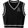 image:imageFloerns Womens V Neck Letter Striped Trim Sleeveless Sweater Vest Knit TopBlack